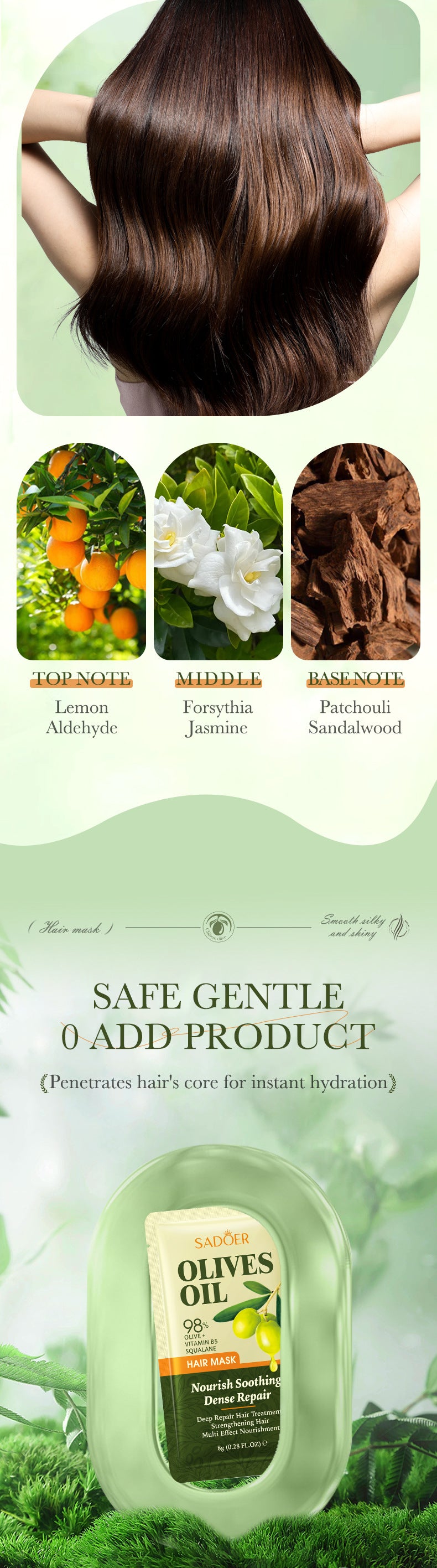 Olive Oil Hair Mask SADOER Repair and Improve Frizz Portable Sheet Hair Mask Cross-Border Wholesale