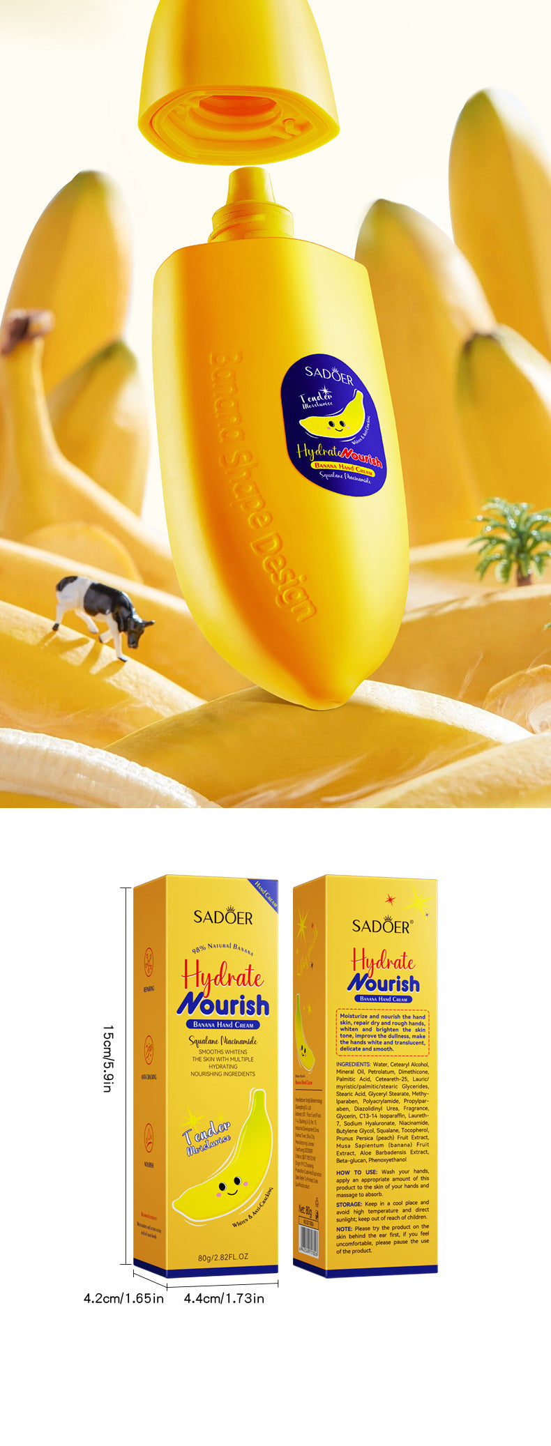 Banana Squalane Hydrating Hand Cream SADOER Autumn and winter nourishing hand cream cross-border foreign trade wholesale