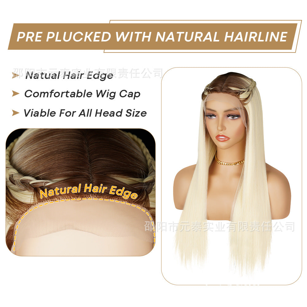 European and American Style Front Lace DRS88Long Straight Hair13*4Synthetic Hair Wig Cap Half Hand-Woven High-Temperature Fiber wig European and American Style