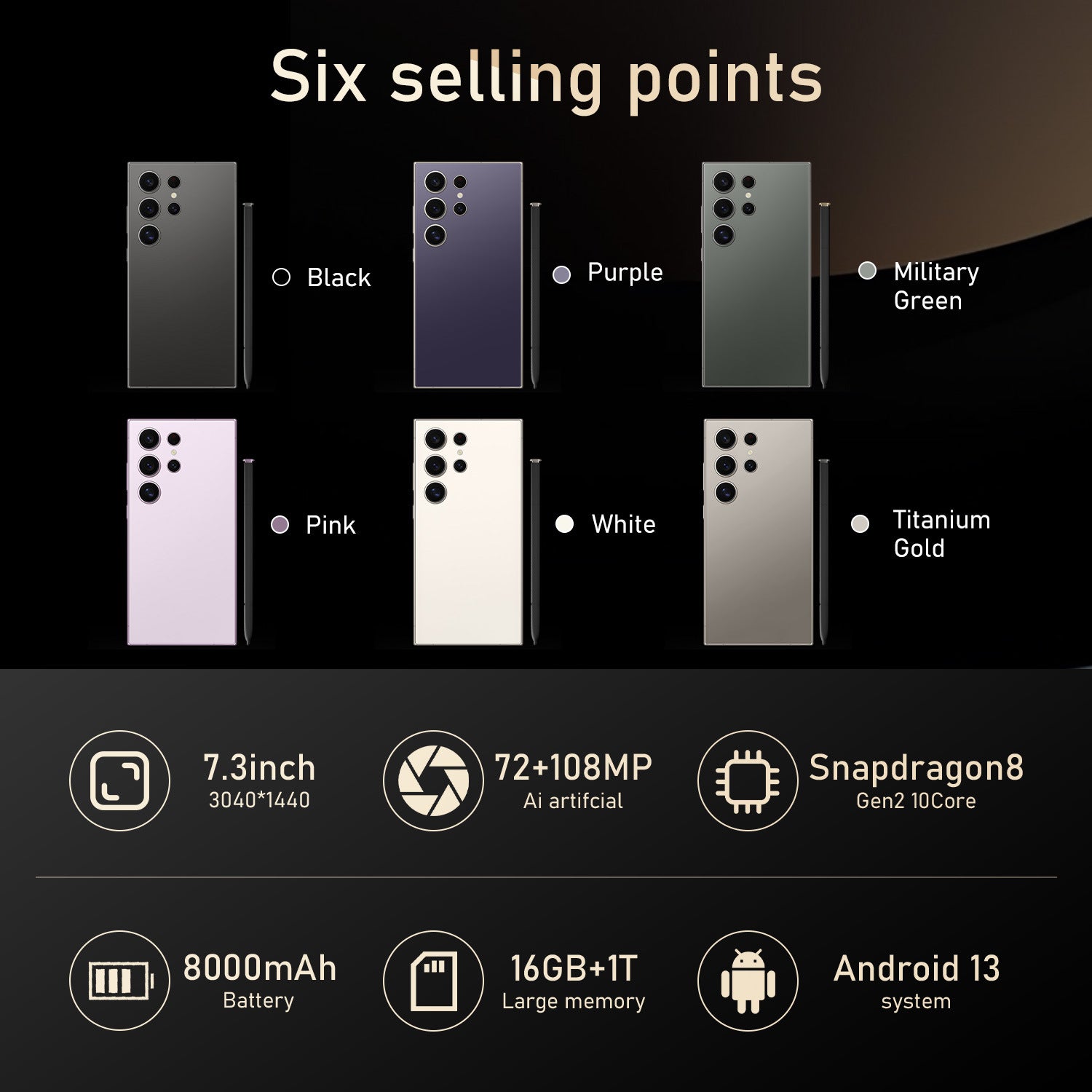 Mobile Phone S24 Ultra+7.3Inch incell Large Screen16+1T All-in-One Machine Factory Hot Sale(Popular)