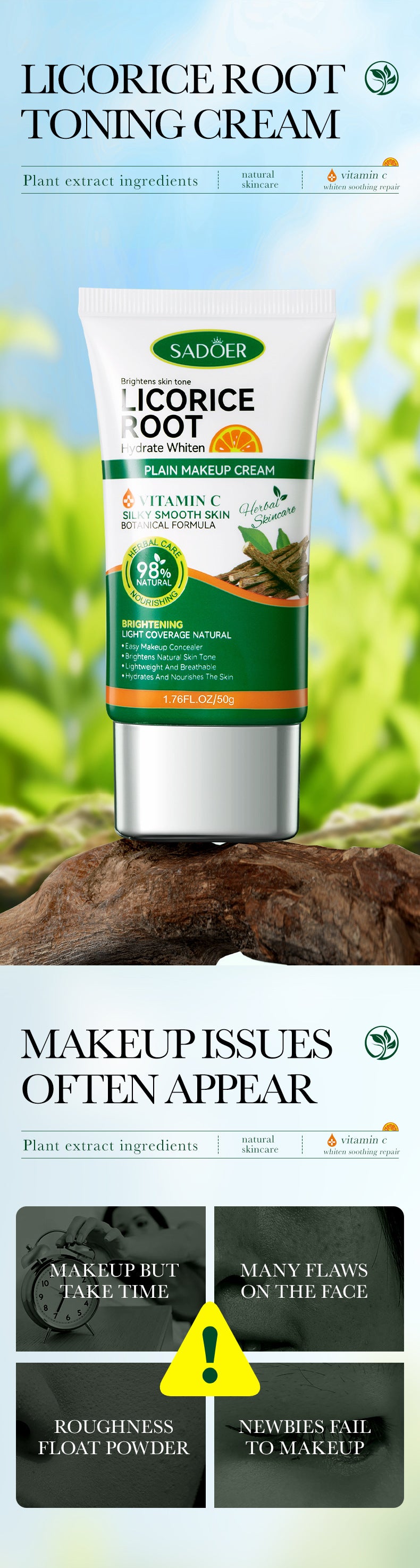 Makeup SADOER Licorice VC No Makeup Cream Whitening and Brightening Concealer Cream Cross-Border Wholesale