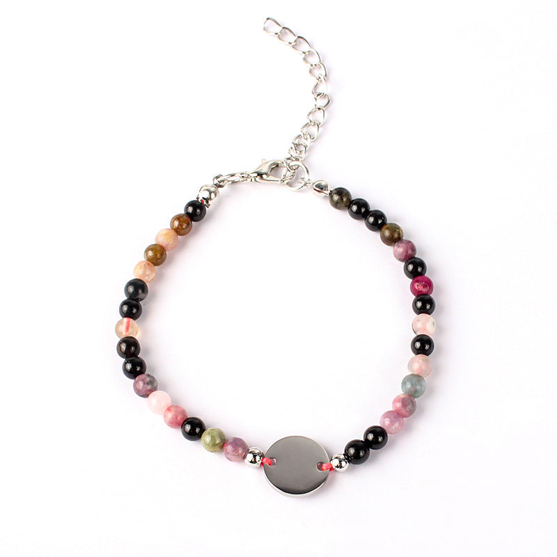 European and American Crystal Bracelet8MM Beaded Natural Stone White Pine Malachite Colorful Elastic Bracelet