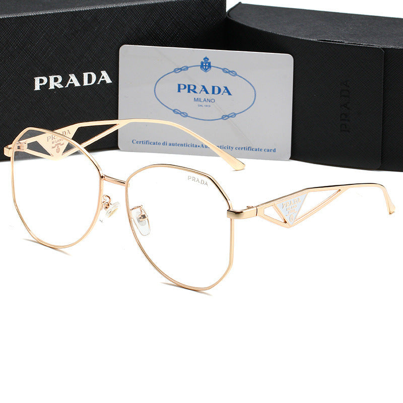 PR Home gold Triangle Logo Glasses Frame Women Irregular Large Frame Natural Trendy Glasses Unisex Sunglasses57Couple