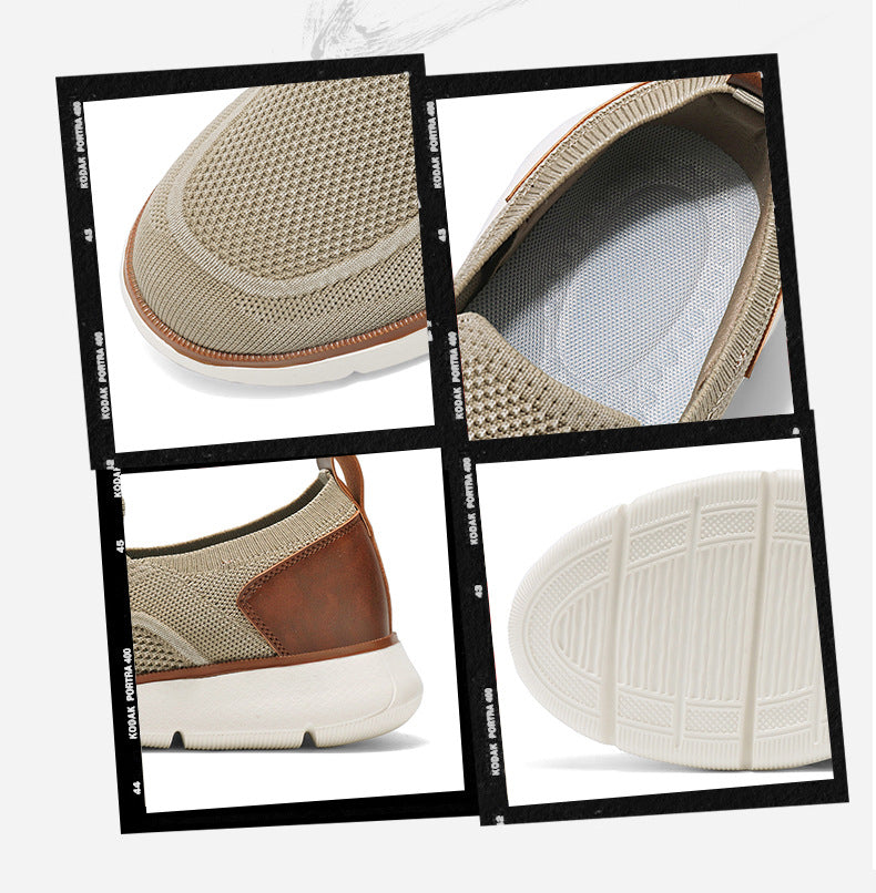 Vintage Casual Trendy Shoes Large Size Breathable Flyknit Mesh Men's Slip-On Lightweight Non-Slip Men's Shoes Large Size Men's Shoes