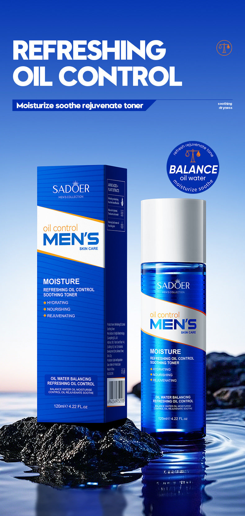 Cross-border toner120ml Men's Refreshing Oil Control Hydrating Moisturizing Water Cross-Border Wholesale