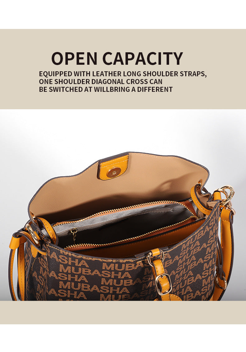 2024Summer New Trendy Fashion Vintage Bucket Bag Retro Style Single Shoulder Crossbody Printed Chain Handbag for Women