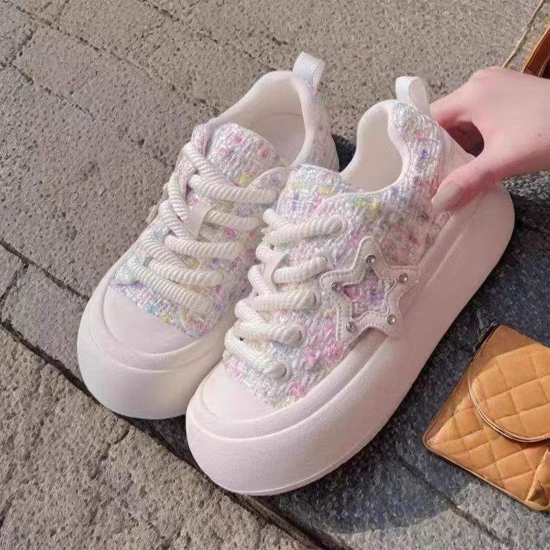 Zhao Lusi Same Style Little Chanel Style Big Toe Shoes Soft Sole White Shoes Women Thick Sole Loafers Spring New Sneakers