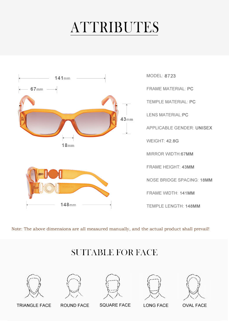 2025New Small Square Frame Sunglasses European and American Trendy Head-Shaped Polygonal Glasses Small Frame Sunglasses for Men