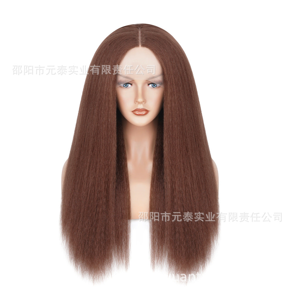 13x4BurgundyYaKiLaceFrontSyntheticWig Curly Hair with Side Bangs Cross-Border Exclusive