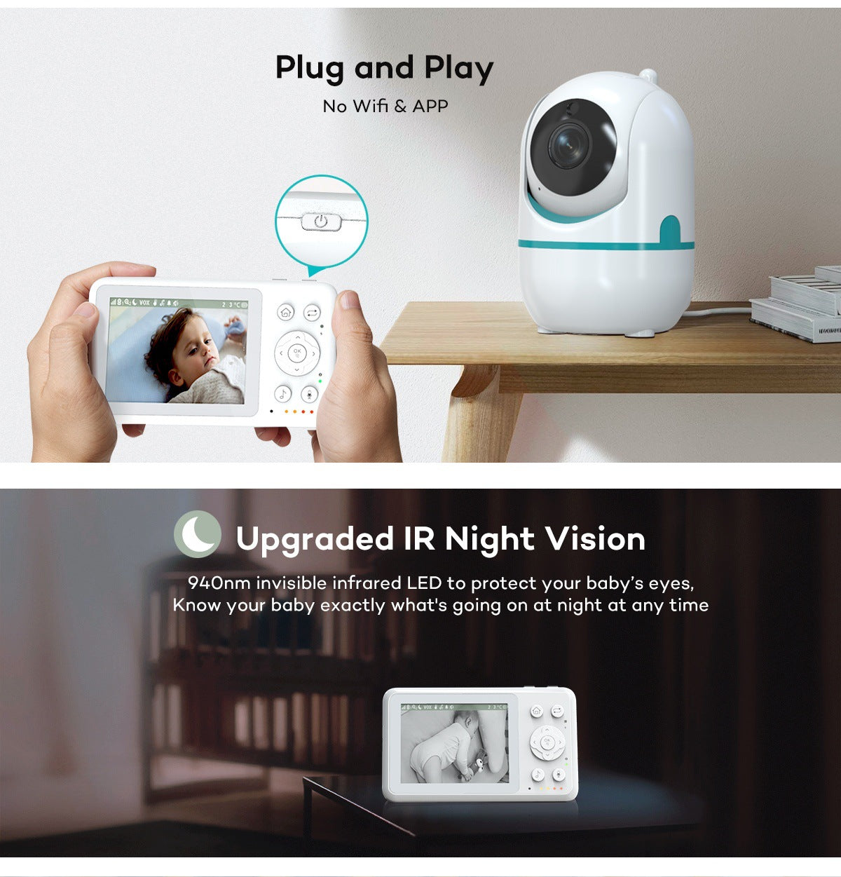 Baby Monitor3.2Inch Wireless Shaking Head Care Device HD Quality Monitor