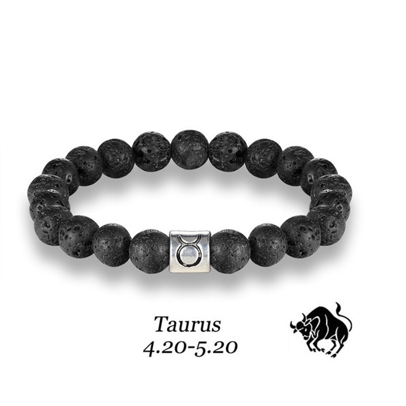 Twelve Constellations Bracelet Men's Natural Volcanic Stone8mm Beaded Capricorn Scorpio Pisces Friendship Zodiac Bracelet