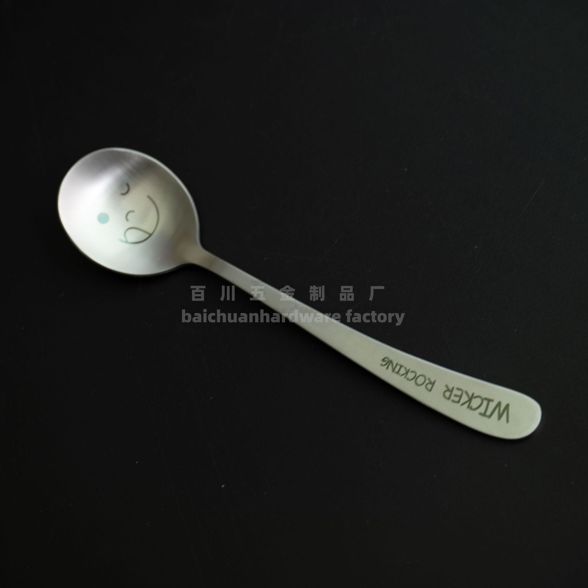 304Stainless Steel Creative Smiley Face Slanted Handle Laser Spoon Chopsticks Fork Student Tableware Full Set Gift Children's Tableware
