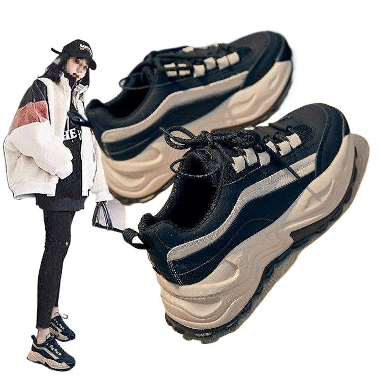 Women's Dad Sneakers Slimming ins Tide2025Spring and Autumn New Women's Shoes Casual Thick-Soled Student Height-Increasing Casual Sneakers