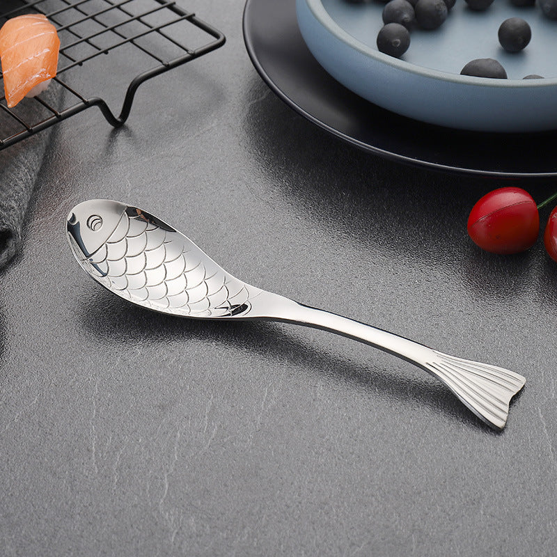 304Stainless Steel Spoon Cooking Restaurant Spoon Pickled Fish Spoon Cartoon Spoon PVD Titanium-plated Colorful Fish Tail Cute Spoon