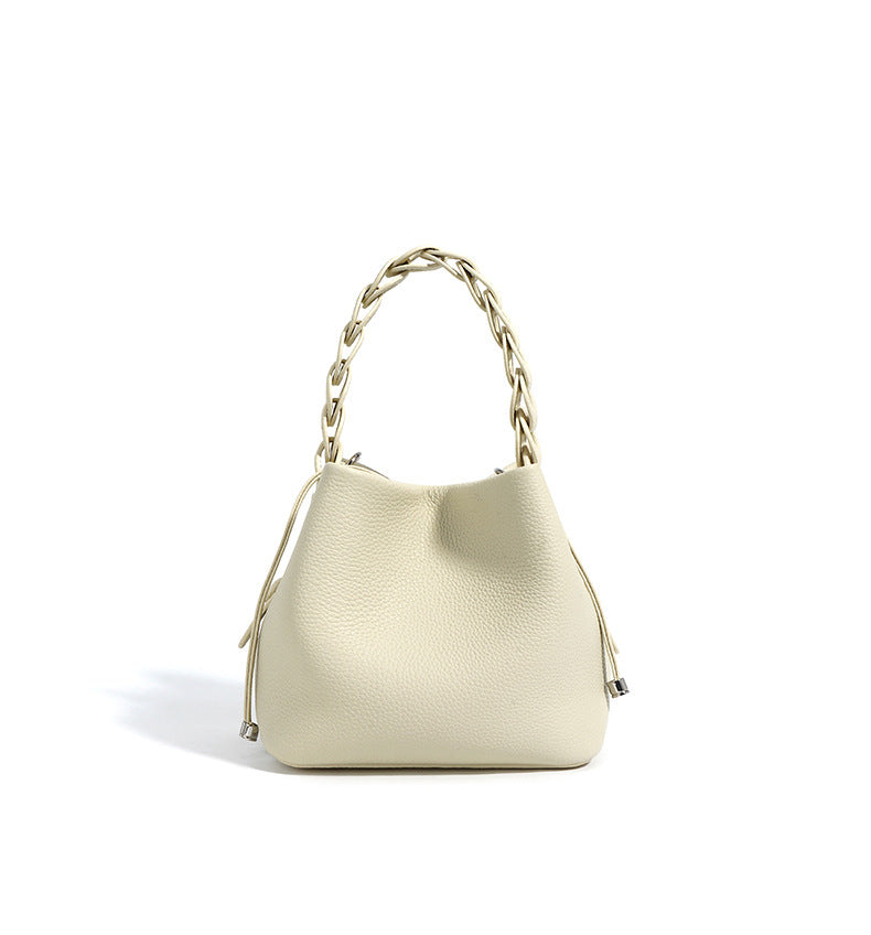 European Style New Top Layer Cowhide Bucket Bag High-Quality Genuine Leather Fashion Women's Handbag Tote Shoulder Crossbody Bag Woven