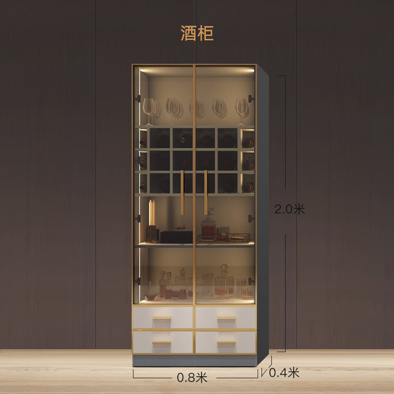 Modern Light Luxury Bookshelf Paint-Free Board Aluminum Alloy Glass Door Combination Bookshelf Wine Cabinet Simple Floor Storage Cabinet Integrated