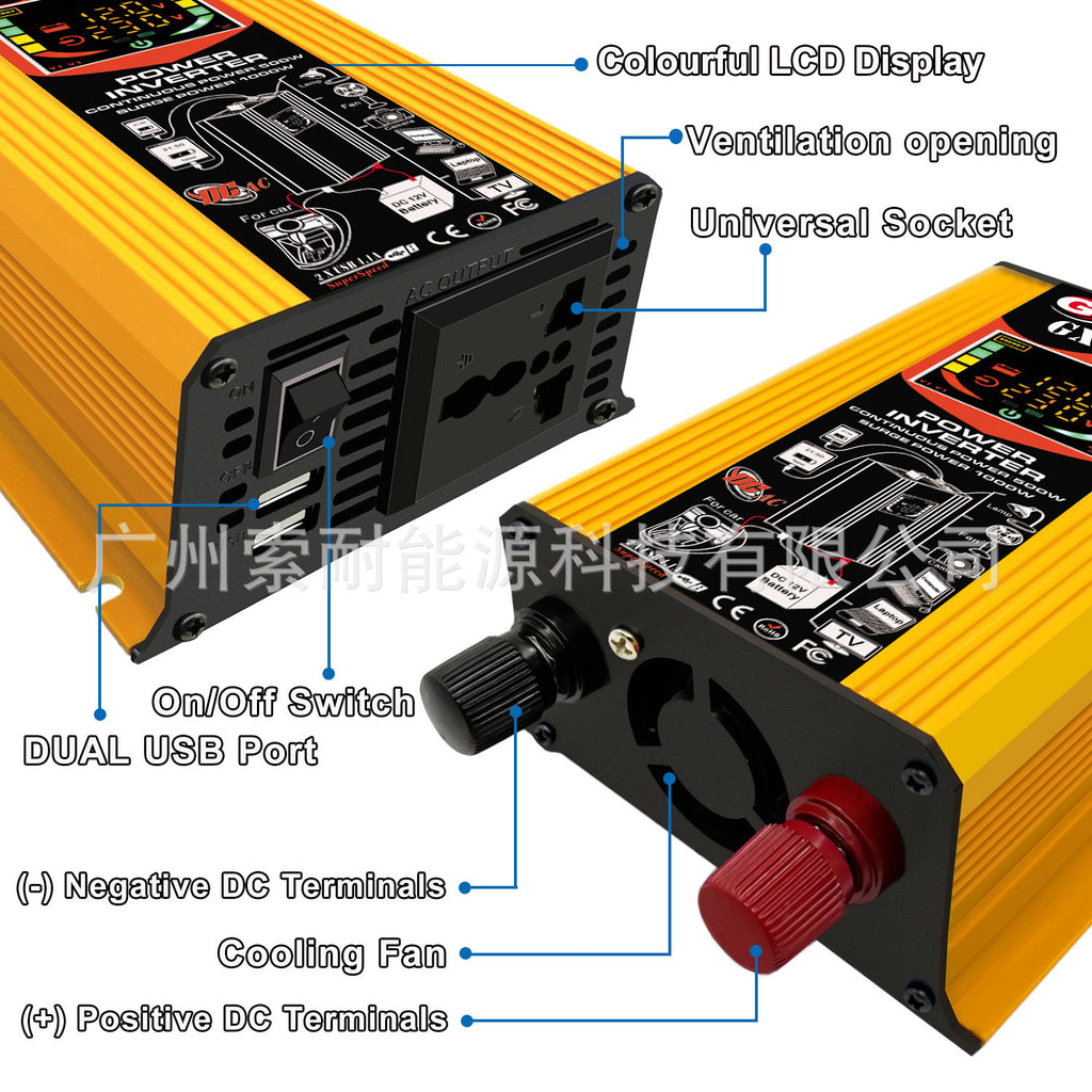 Inverter500W 12V Turn110V 220V Double USB Smart Display Export inverter