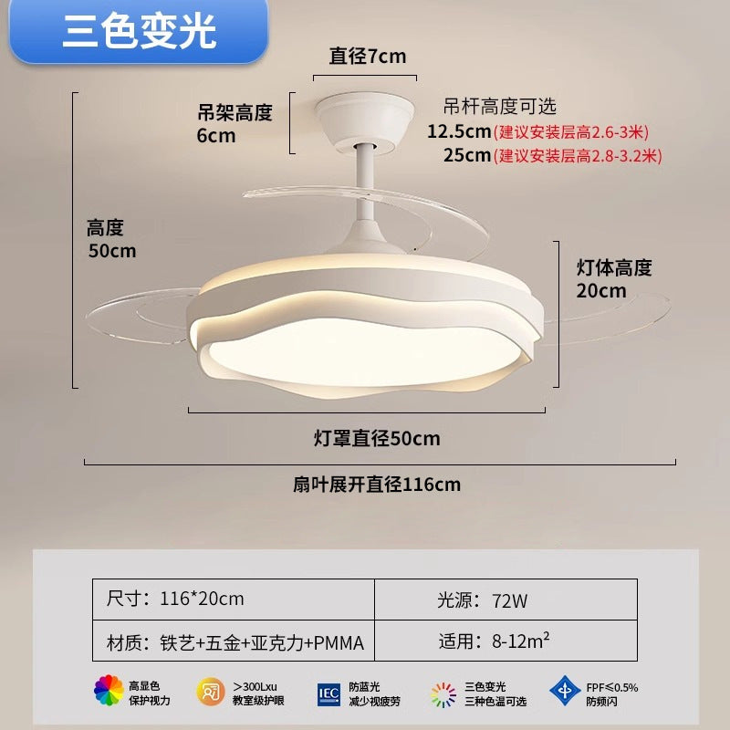 Invisible Fan Light Full Spectrum Eye Protection High Wind Power Silent Modern Simple Hall Bedroom Room Restaurant Ceiling Fan Light