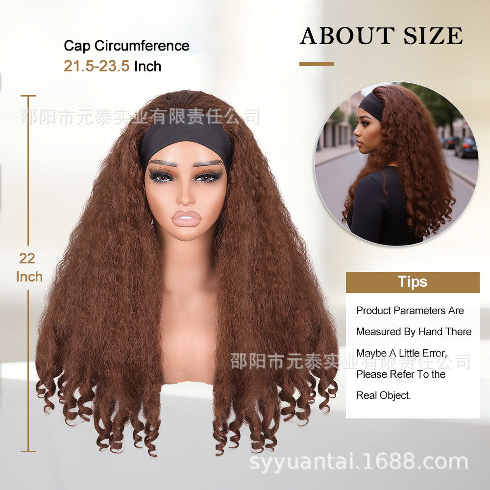Cross-Border Hot-Selling Wig Factory European and American Fashion Synthetic Hair Mechanism Ice Ribbon VPART Long Curly Hair Curly Hair Top