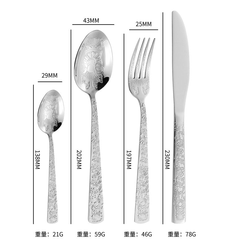410Stainless Steel Tableware Restaurant Embossed Pattern Knife Fork Spoon24Western Steak Knife and Fork Set