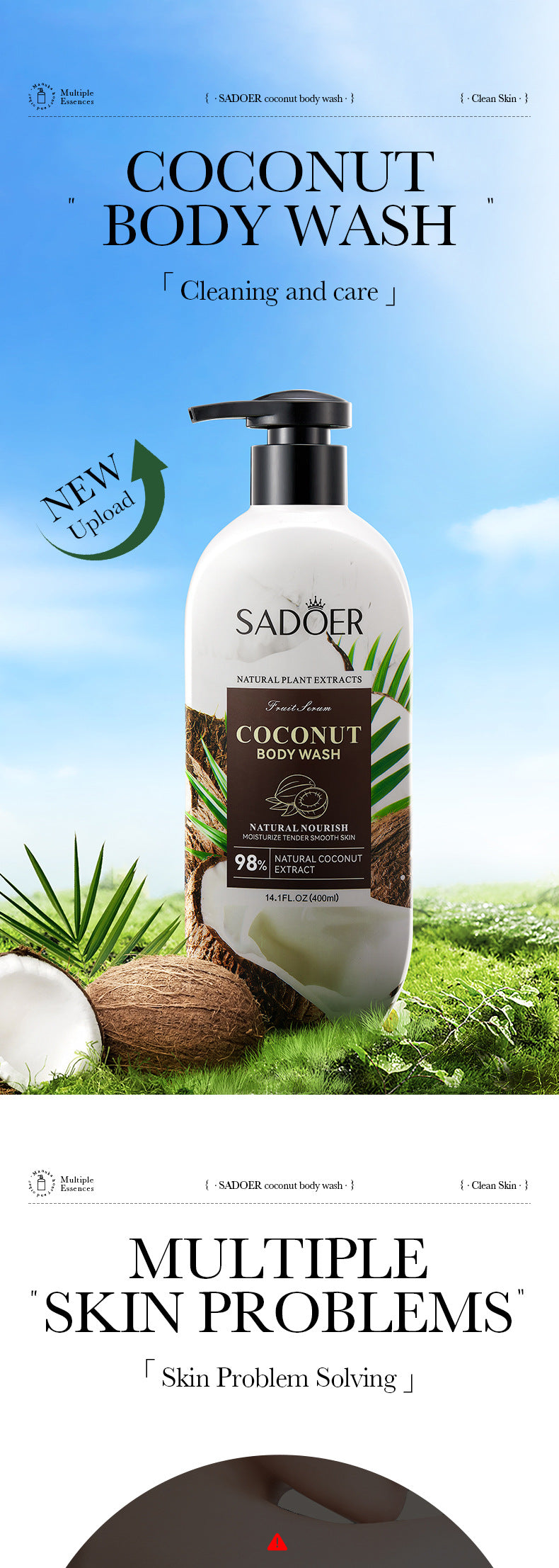 Full English Fruit Body Wash400ml SADOER Coconut Cleansing Avocado Shower Milk  Foreign Trade Wholesale