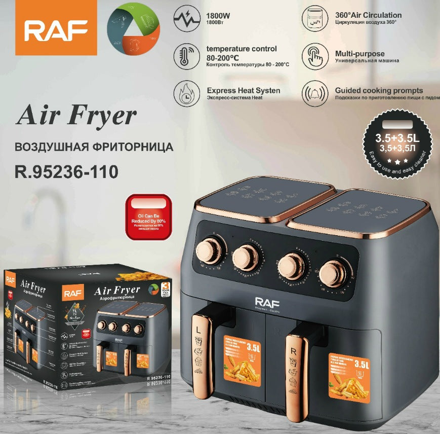 RAF European and American Standard Air Fryer Multi-Functional Household Left and Right Dual Chamber Large Capacity French Fry Electric Fryer