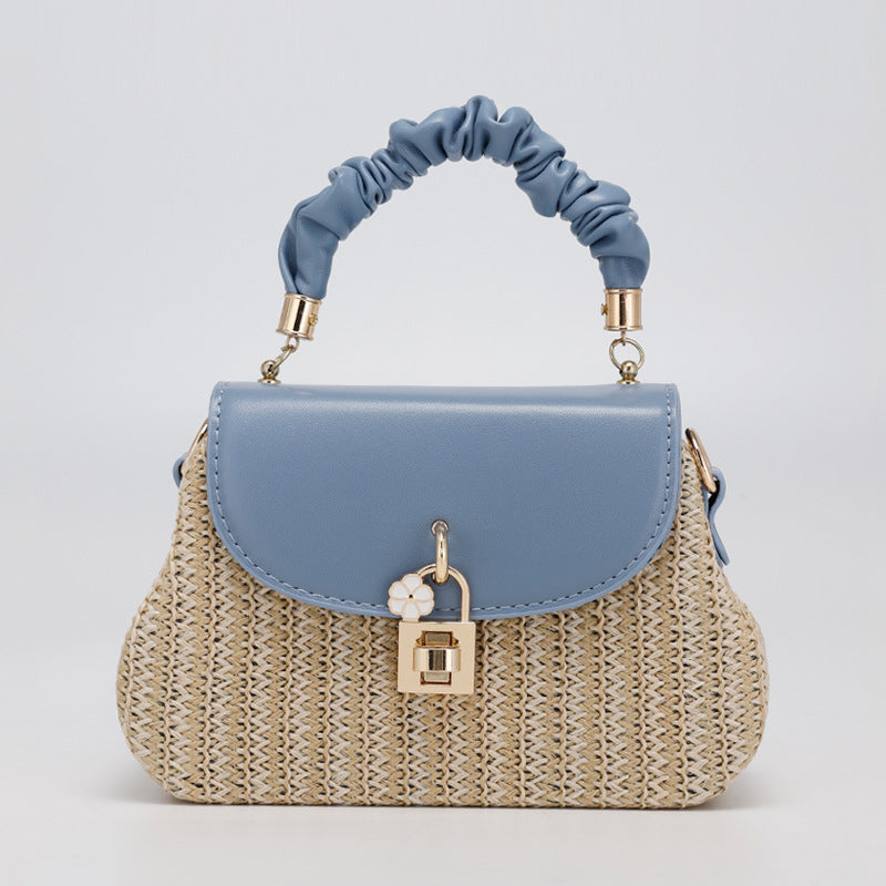 Summer New Style Straw Bag Fashion Box Bag Single Shoulder Crossbody Pleated Handbag Beach Vacation Ethnic Style Women's Bag