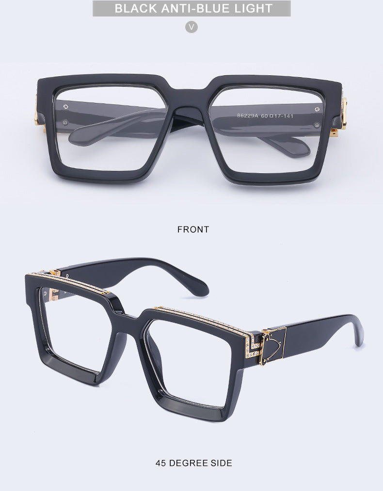 Diamond-Studded Large Square Frame Sunglasses for Women, European and American Style, 0k Influencer Same Style Sunglasses for Men, Trendy and High-End Feel shades