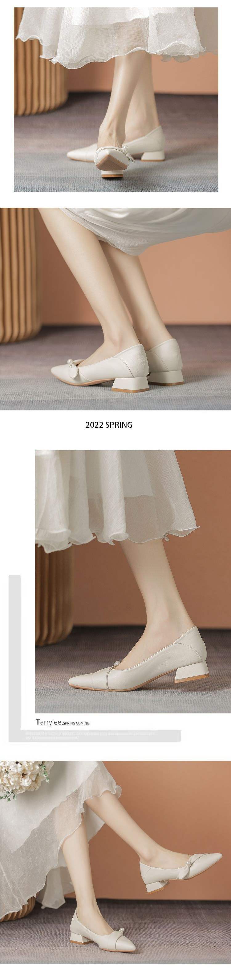 Women's French Style Professional Work Leather Shoes2025Spring and summer new style commuting temperament pointed toe chunky heel women's shoes