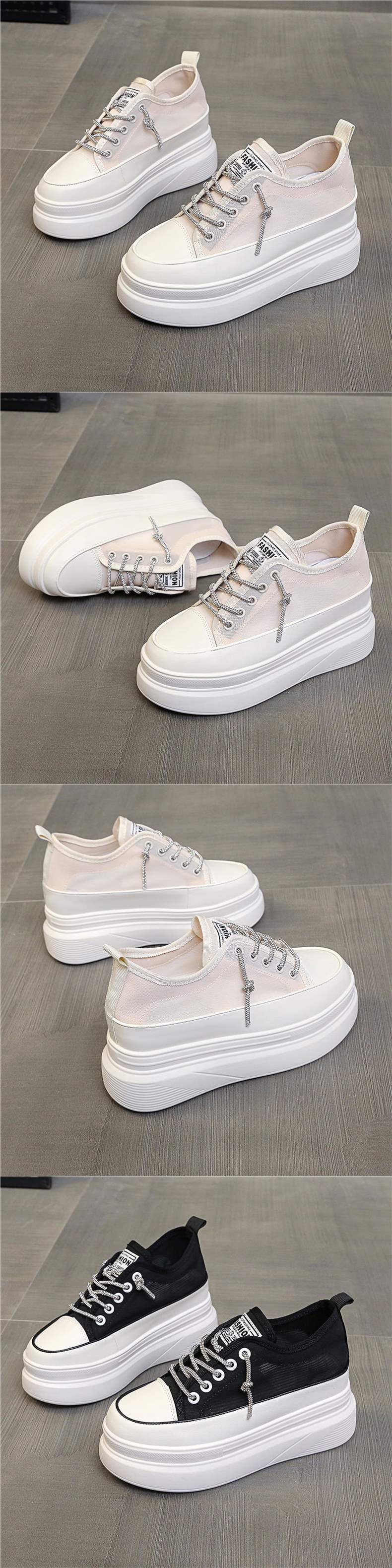 Thick-soled inner height-increasing white sneakers for women with breathable mesh2025Summer New All-Matching8cm Small Size Casual Platform Shoes