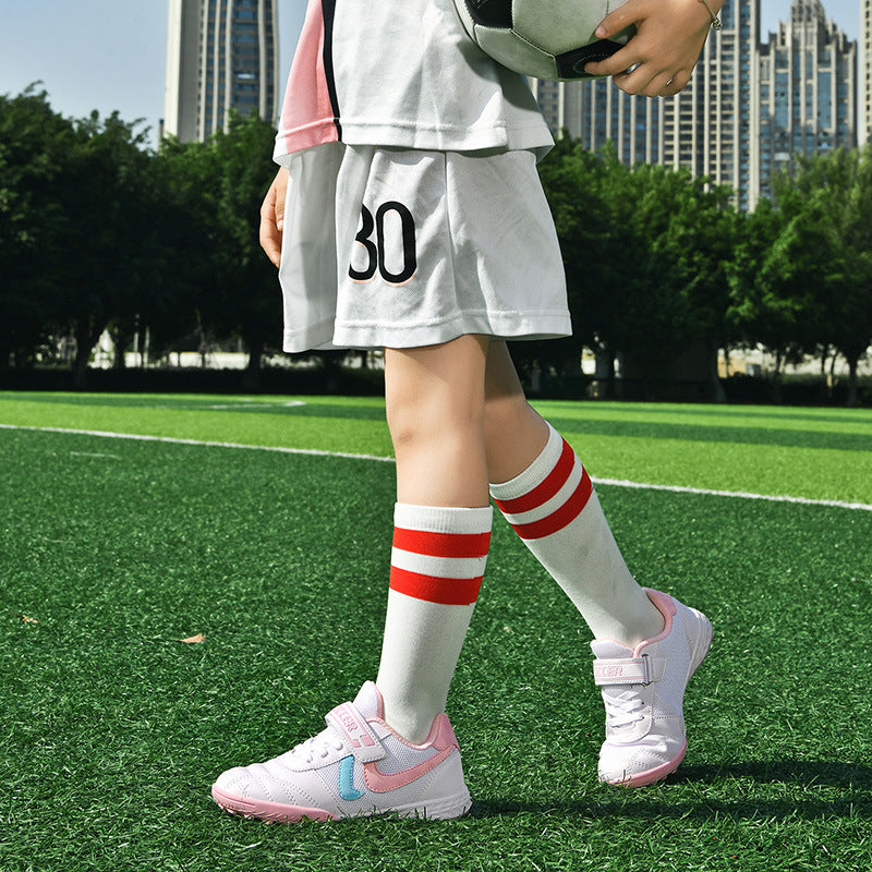 New football shoes for men and women with Velcro for children TF Broken Nail Style Youth Student Grassland Flat Training Shoes