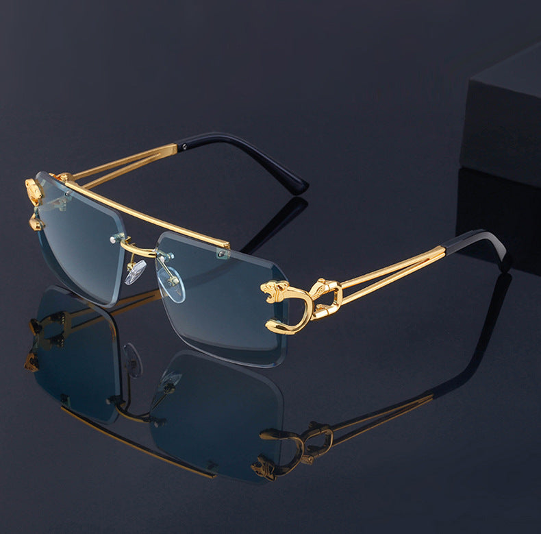 European and American Retro Double Bridge Sunglasses for Men Fashion Leopard Rimless Cut Edge Sunglasses for Women Wholesale shades