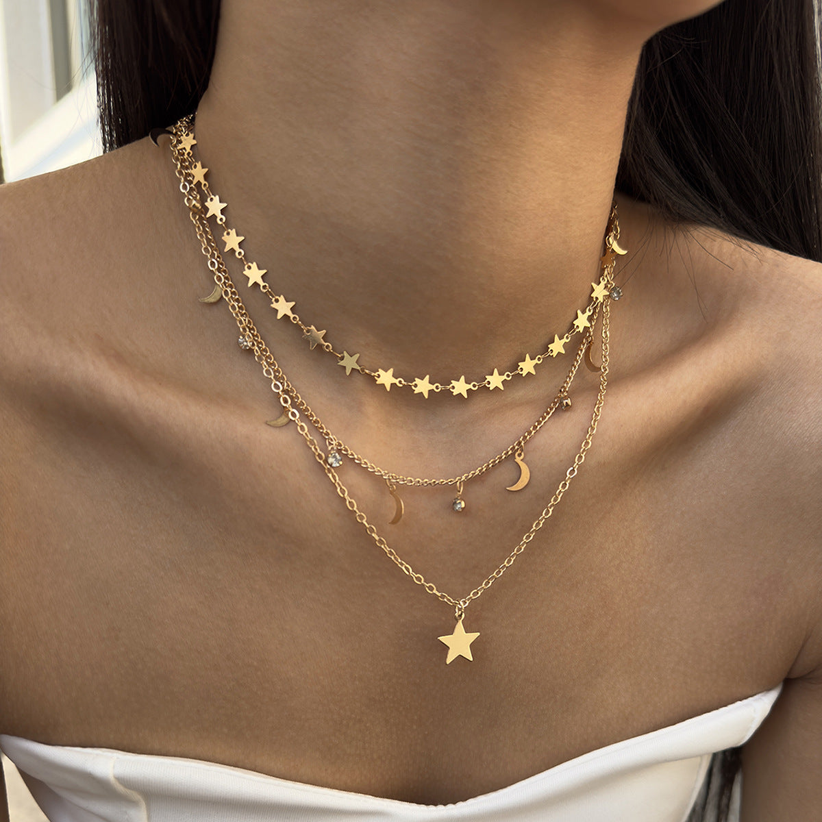 Geometric Star Tassel Chain Necklace Versatile Metal Style Sexy Multi-layer Stacking Y Type Necklace