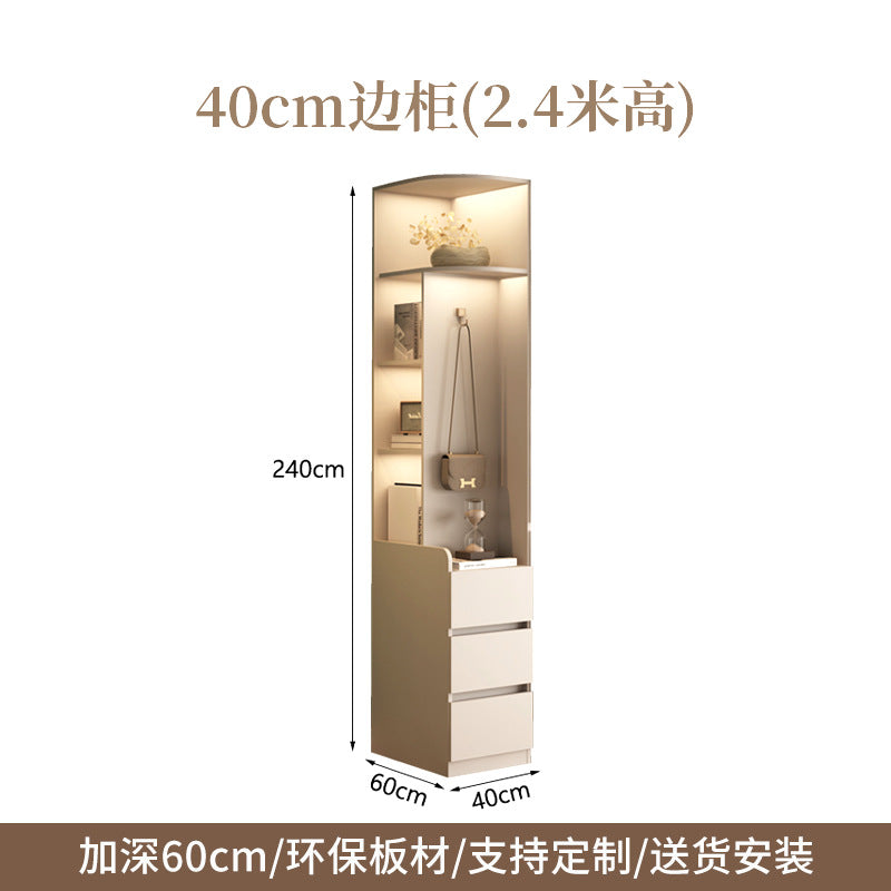 Cream Style Solid Wood Sliding Door Wardrobe for Home Bedroom with Hanging Area, Multiple Storage Cabinets, and Segmented Large Wardrobe