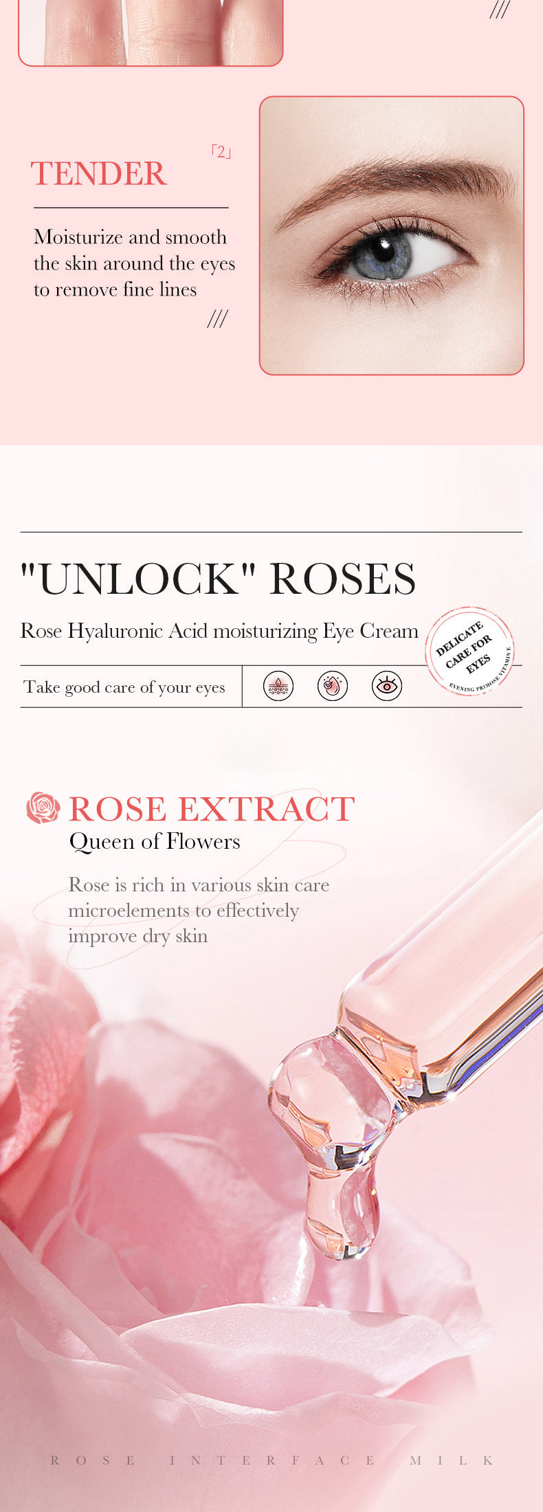 Eye Cream20gBIOAOUA Rose Rice Hyaluronic Acid Lightens Dark Circles and Eye Wrinkles Cross-Border Wholesale