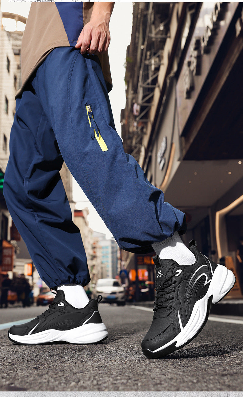 Autumn New Trend Retro Thick-Soled Height-Increasing Dad Shoes Leather Fashion Men's Shoes Wear-Resistant Non-Slip Casual Sports Shoes