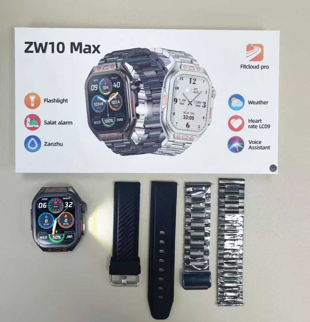 ZW10 Max Smart Watch Bluetooth Call True Heart Rate Step Sleep Monitor Flashlight Outdoor Three-Proof Sports