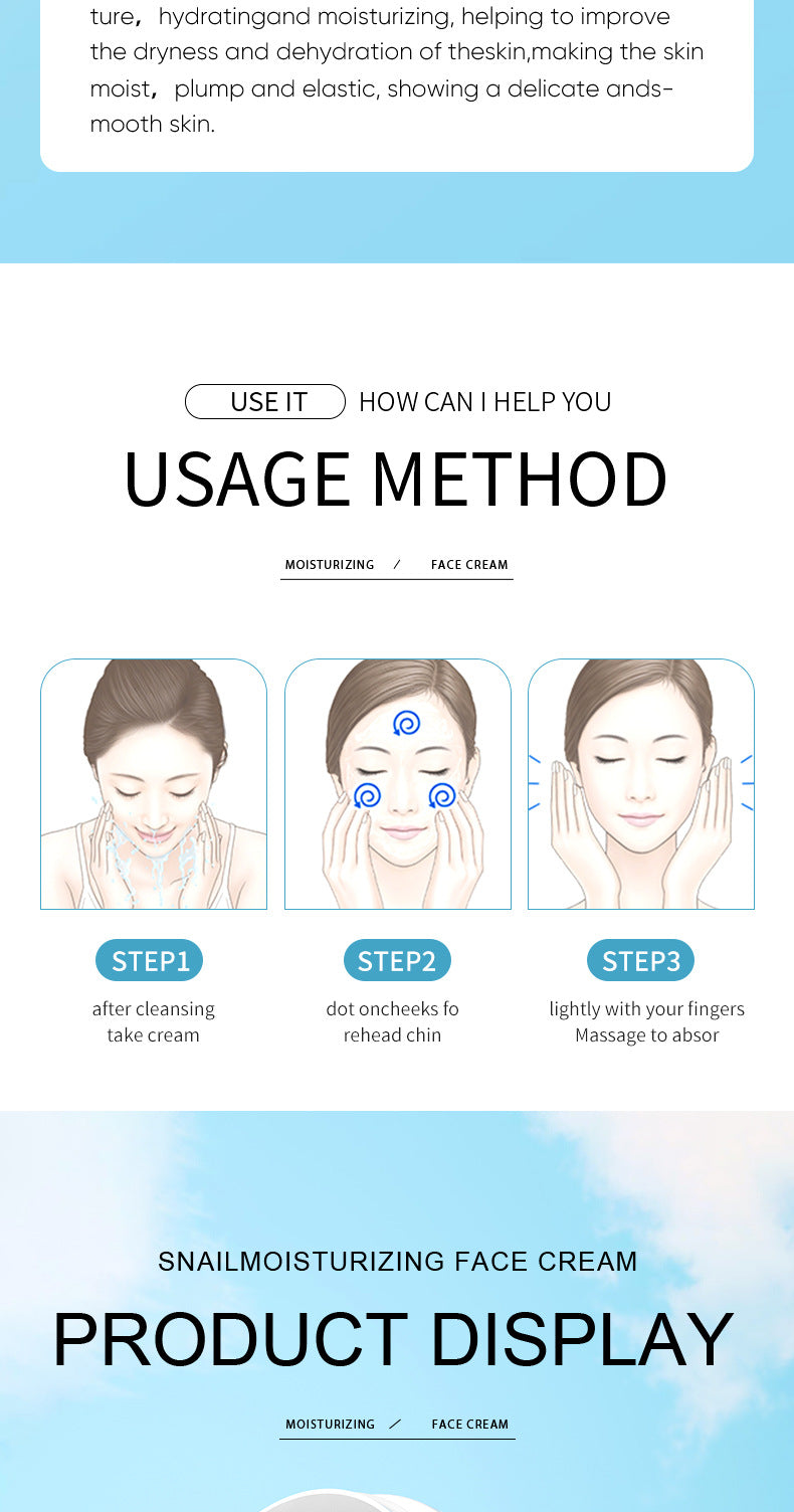 Snail Cream140g SADOER Hydrating Moisturizing and Nourishing Skin Rejuvenation Cross-Border Foreign Trade Live Wholesale