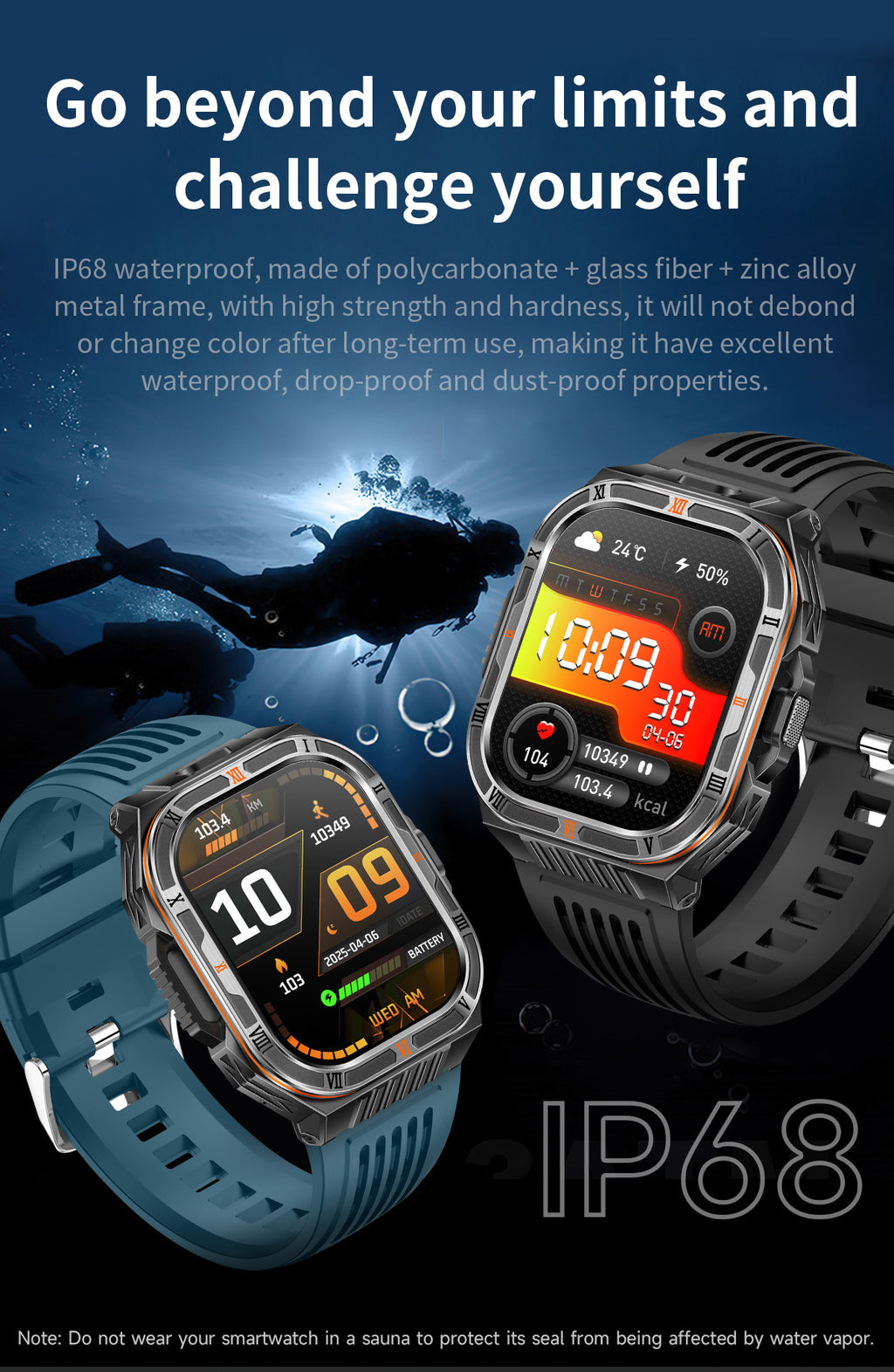 HT38Smart Watch Bluetooth Call Heart Rate Pedometer Sleep Flashlight Deep Waterproof Large Battery Three-Proof Sports