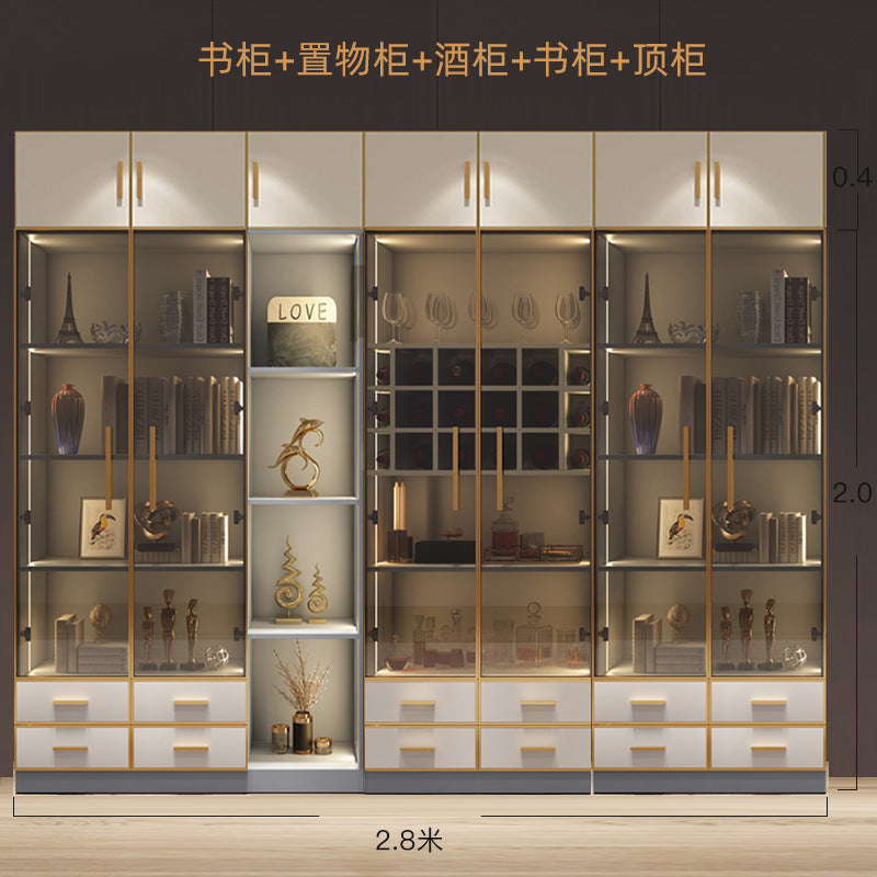 Modern Light Luxury Bookshelf Paint-Free Board Aluminum Alloy Glass Door Combination Bookshelf Wine Cabinet Simple Floor Storage Cabinet Integrated