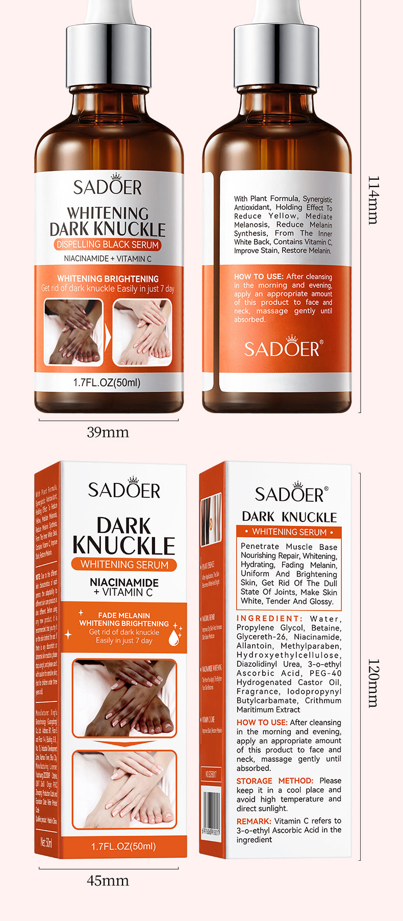 Full English Joint Whitening and Dark Spot Removal Serum50ml SADOER Enhance Beauty Whitening Body  Wholesale