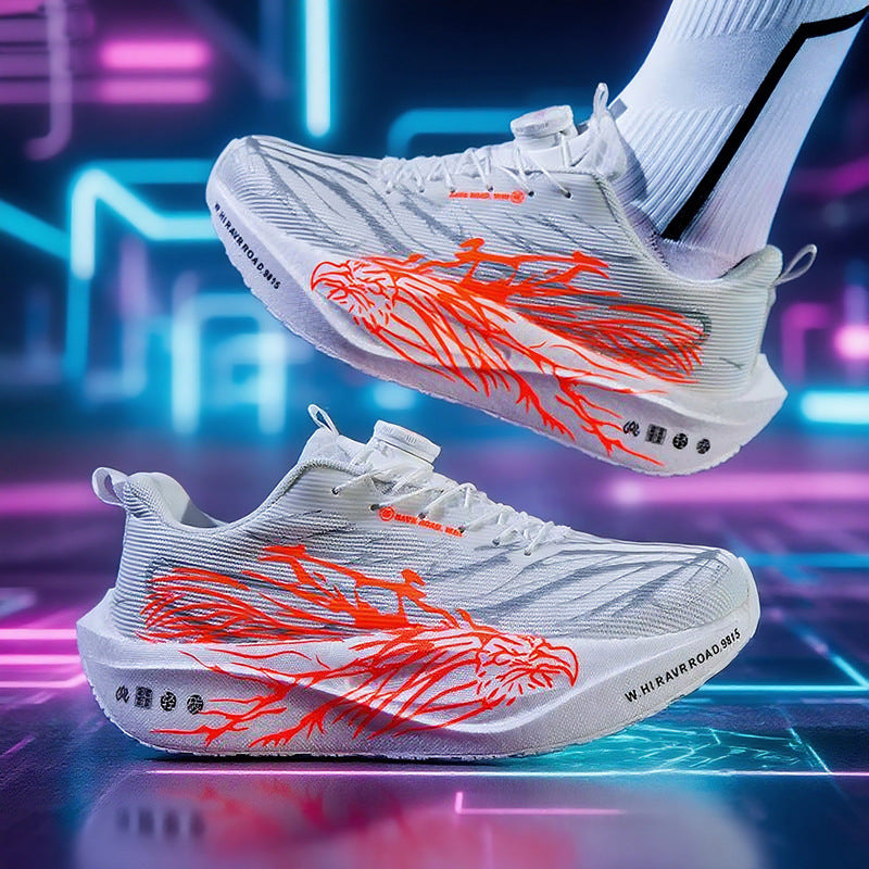 Casual Luminous Double Mesh Thickened Rotating Buckle Sports Shoes Parent-Child Real Carbon Plate Soft Sole Rebound Lightweight Comfortable Running Shoes