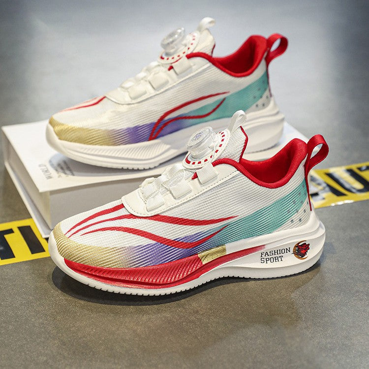 New Children's Shoes Breathable Rotating Button Sneakers Red Rabbit Casual Big Kids Shock Absorption Non-Slip Running Shoes