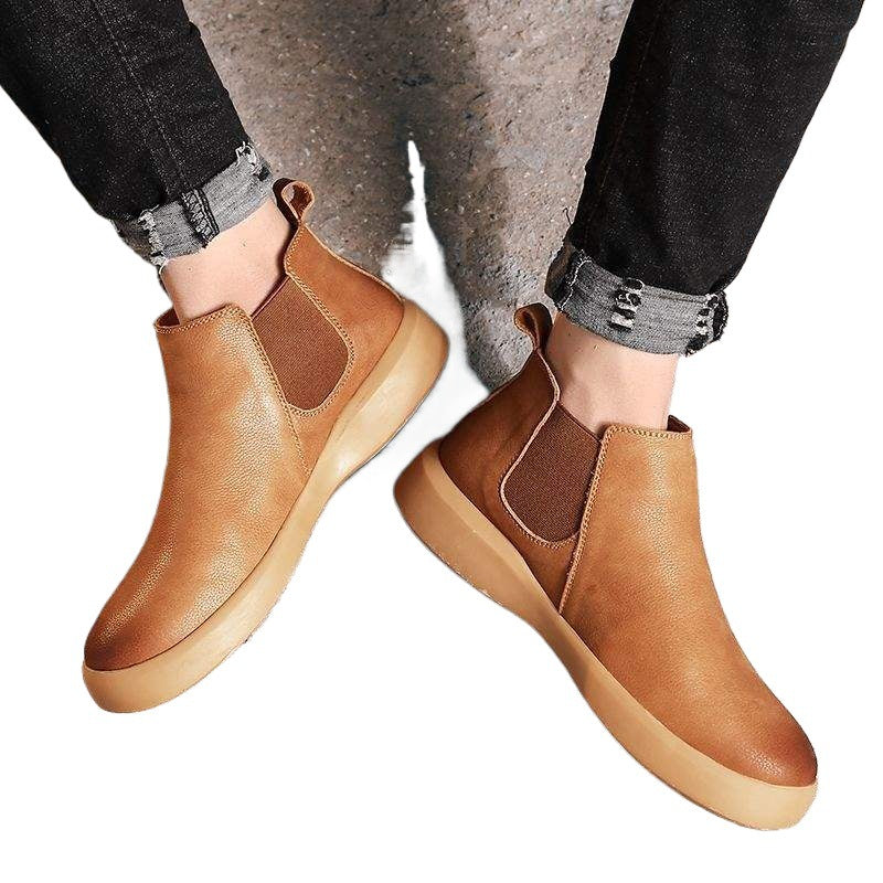 Chelsea Men's Boots Leather Shoes High-top Martin Boots Men's Winter Fleece Lined British Style Boots Men's Martin Boots Short Boots