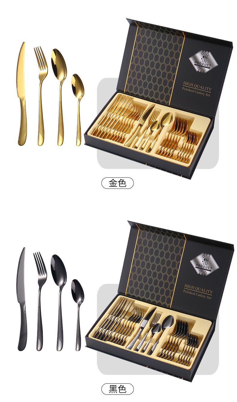 Stainless Steel Western Cutlery Star Diamond Knife Fork Spoon24Western-style Steak Knife, Fork, and Spoon Gift Set