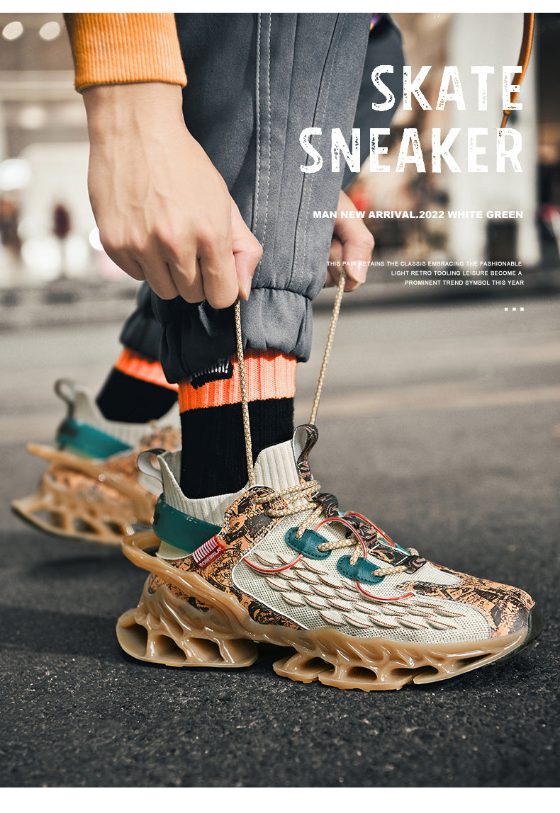 Chinese Style Men's Shoes Spring and Autumn Running Shoes Basketball Sports Shoes Ultra-light Shock-absorbing Breathable Running Blade Shoes Chinese Style Design