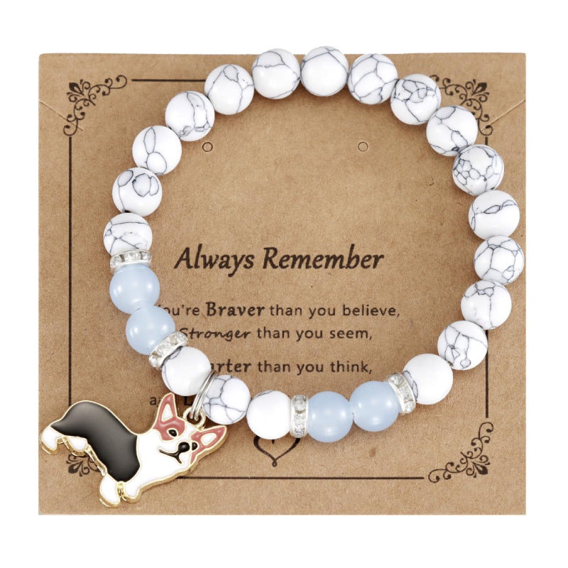Black Line White Pine Bracelet with Puppy Pendant Brave Unity Encouragement Friendship Bracelet for Women Penguin White Pine Spacer Bracelet