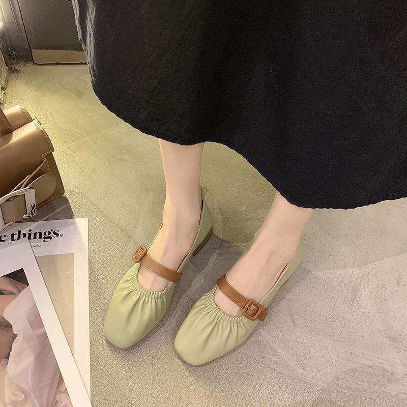 Hepburn Style Shallow Mouth Chunky Heel Single Shoes for Women2025New Square Toe Mary Jane Granny Shoes Mid Heel Versatile Soft Sole Retro