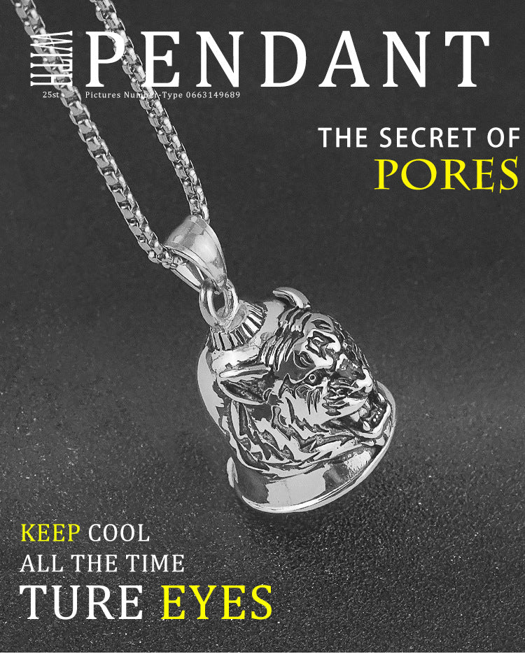 Stainless Steel Vintage Bell Punk Men's Motorcycle Style Oil Drop Distressed Titanium Steel Tiger Pendant Necklace