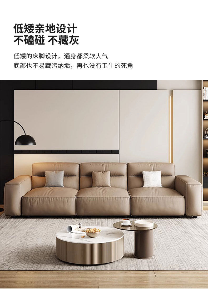 Italian Minimalist Genuine Leather Sofa Small Apartment Modern Simple Living Room Straight High Backrest Cube Sofa Shipping and tax not included